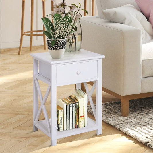 HOMCOM Wooden End Table Bedroom Nightstand Coffee Table Open Cabinet