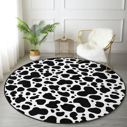 Dalmatian Dot Pattern Decorative Washable Round Rug | Homeezone