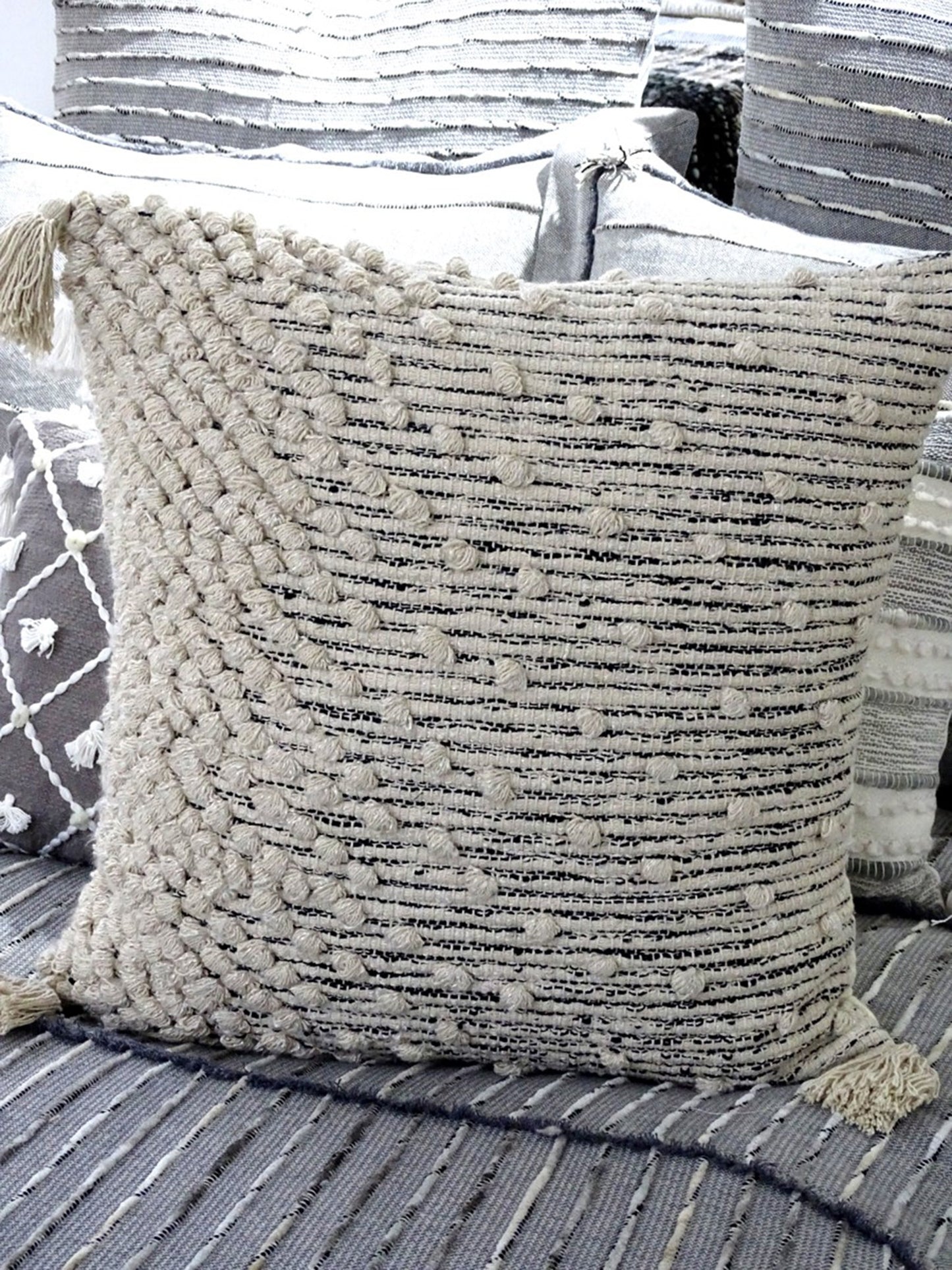 Throw Pillow Cover Beige Woven 20" X 20" with Insert