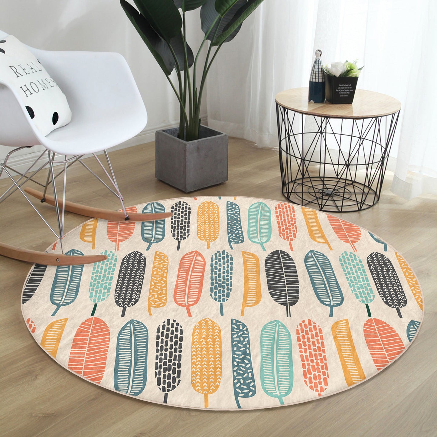 Abstract Decorative Round Rug, Bedroom Area Rug, Fur Patterned Living