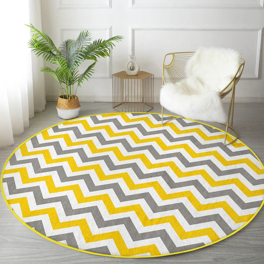 Yellow Grey Zigzag Washable Rug | Homeezone